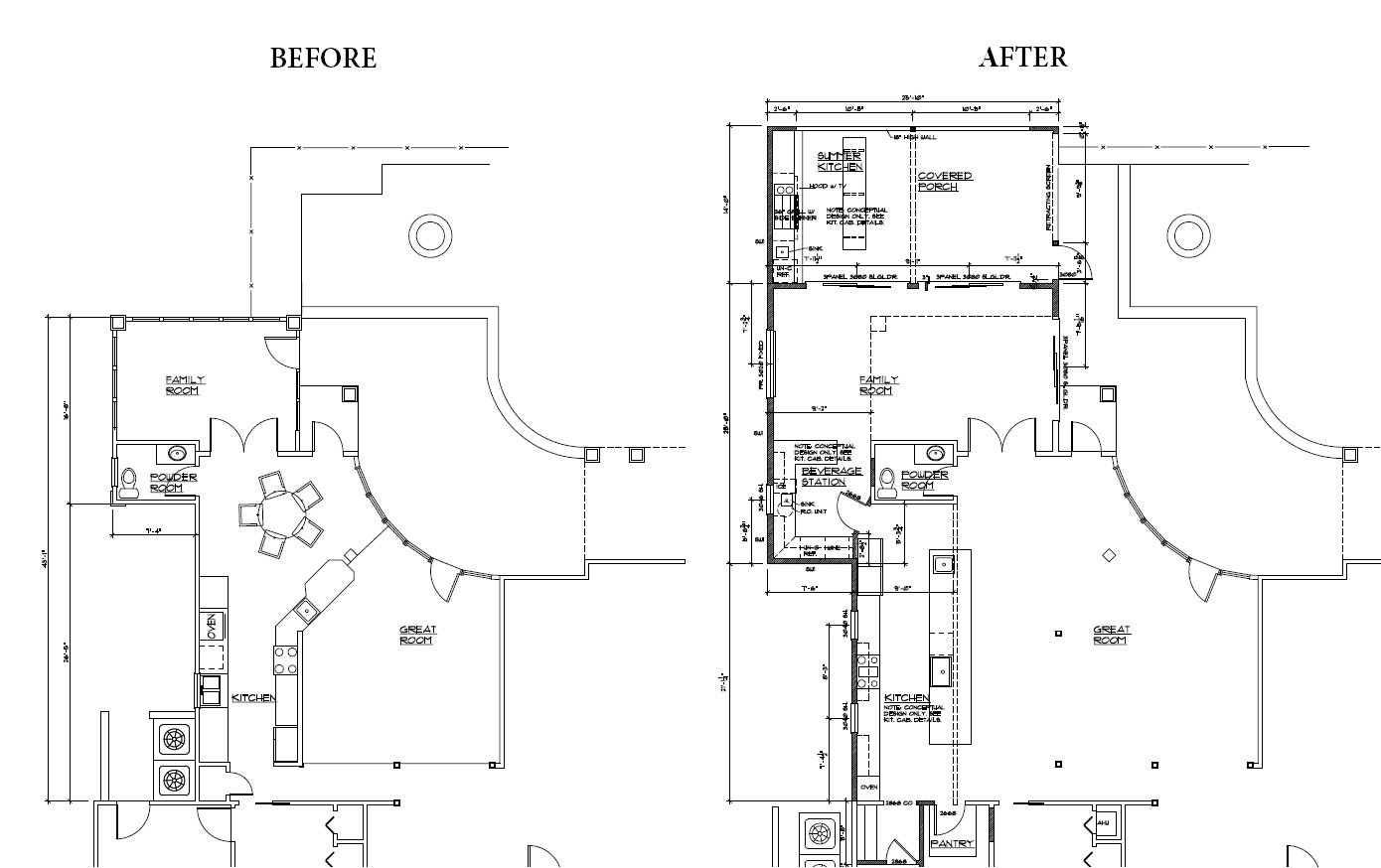 The floor plan: Before (left) and After (right)